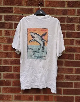 Buy Vtg White Tshirt Top Shark Back Print Patterned Oversized Animal XL • 12£