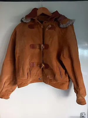 Buy LAKELAND - REAL LEATHER Jacket Coat Removable Faux Fur Lined Hood Tan Size 14 • 44.90£