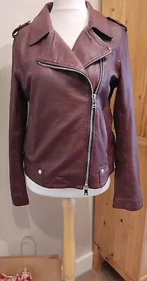 Buy Oui Jacket,Soft Plumb Colour Leather Biker Style With Silver Metalwear Size 16 • 175£