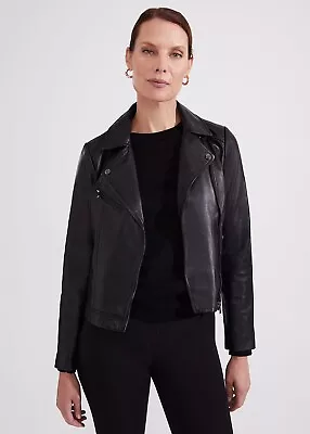 Buy Hobbs Black Dakota Petite Leather Jacket ~ Size 18 Petite ~ BNWT ~ £299.00 • 150£