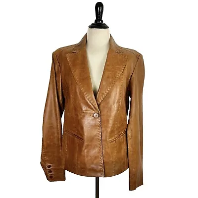Buy TAHARI Top Stitched Leather JACKET Chestnut Brown Blazer M Western Button Womens • 65.20£
