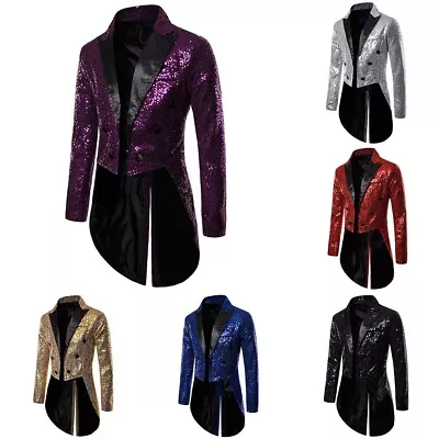 Buy Stylish And Sparkly Glitter Sequin Tailcoat Jacket Coat For Men's Nightclub • 38.68£