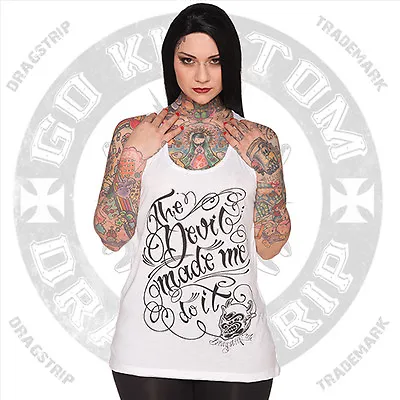 Buy Dragstrip Clothing Girl White Vest Top Devil Made Me Do It Lucky 13 Rockabilly • 25£