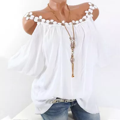Buy Raglan Sleeves Lace Fashion Cold Shoulder Casual For Summer Beach Women T Shirt • 10.98£