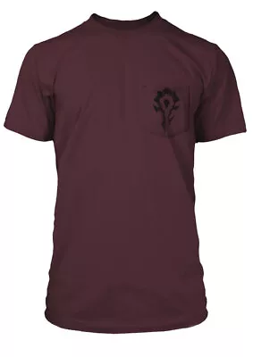 Buy Official World Of Warcraft Horde Bones Crest Mens Maroon Pocket T Shirt • 16.95£