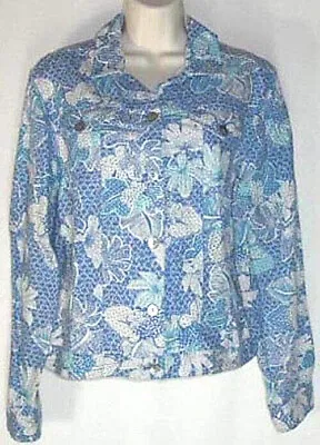 Buy CHARTER CLUB Womens Sz PM Jacket 100% Linen Jean Style Floral • 9.63£