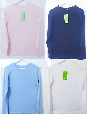 Buy Womens's Long Sleeve Plain T-shirt Ladies Round Neck Tops 100% Cotton High Qulty • 5.99£