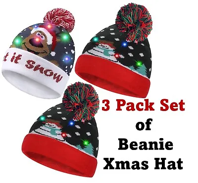 Buy Christmas Hats With LED Light Up Beanie Let It Snow Sweater Xmas Hat Winter 3PCS • 17.99£