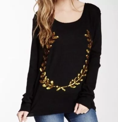 Buy Wildfox Laurel Hero Sweater S Black Knit Sequin Olive Branch Long Sleeve Slouchy • 23.51£