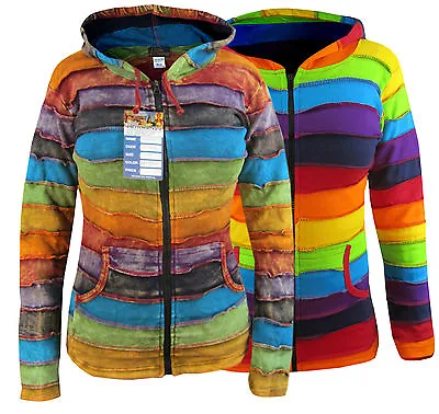 Buy Ladies Hippie Striped Rainbow Winter Pixie Pointed Long Hood  Elf Hoodie Jacket • 45£