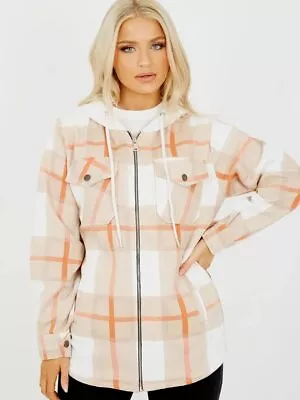 Buy Womens Check Fleece Casual Hooded Jacket Shacket Top Shirt Coat Oversize Baggy • 17.99£
