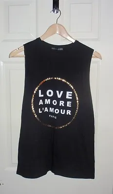 Buy BNWT Primark Ladies LOVE AMORE L'AMOUR PARIS Black Vest T-shirts - Various Sizes • 8.95£