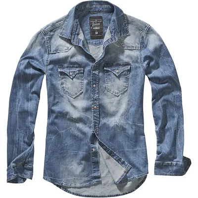 Buy Brandit Riley Denim Shirt Mens Top Long Sleeve Travel Work Fashion Jacket Blue • 47.95£