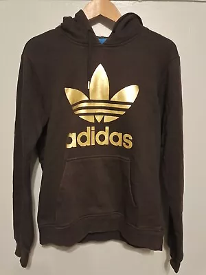 Buy Adidas Men's Trefoil Fleece Hoodie Hooded Sweatshirt Black/Gold Size Small • 15£
