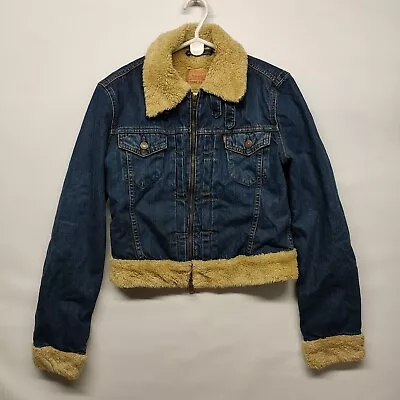 Buy Vintage Levi's Sherpa Denim Jacket Blue Womens S • 24.99£