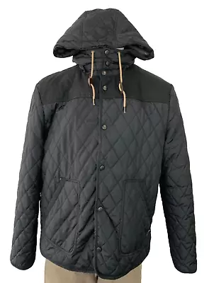 Buy RIVER ISLAND COAT JACKET XL NAVY Hooded High Collar Full Zip Button Up QUILTED • 19.48£