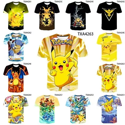Buy Pikachu Cartton 3D T-shirt Unisex Kids Short Sleeve Tee Shirt Summer Top • 6.66£