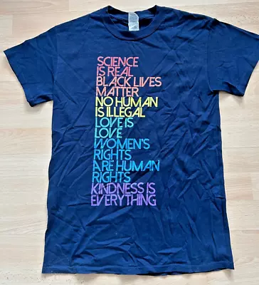 Buy EQUALITY & HUMAN RIGHTS Rainbow Text SMALL Mens  100% COTTON Navy Blue T-shirt • 3.50£