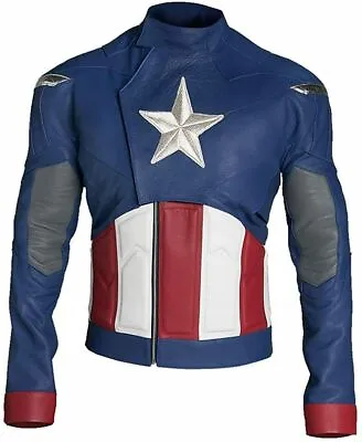 Buy Captain America Motorbike/Motorcycle Leather Jacket Cowhide/ 5 Armour/ All Sizes • 158.88£