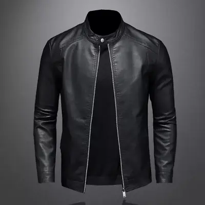 Buy Mens Black Retro Cafe Racer Slim Fit Casual Motorcycle Biker Leather Jacket • 69.32£