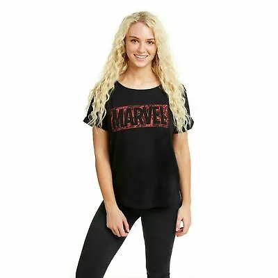 Buy Official Marvel Ladies Comic Book Logo T-Shirt Black S -XL • 13.99£