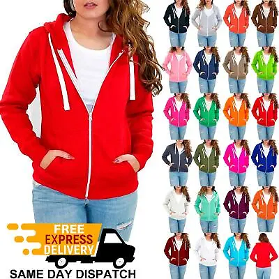 Buy Womens Ladies Solid Zip Hoodies Sweatshirt Fleece Long Sleeve Jacket Hooded Top • 8.99£