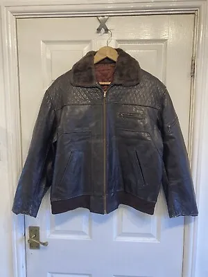 Buy Vintage Leather Flying Aviator Jacket Brown Fur Style Collar Large 44” J332 • 59£