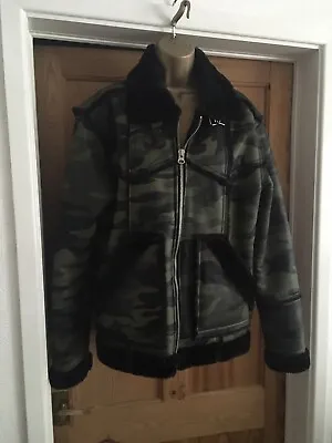 Buy Ladies Camouflage Aviator Faux Leather Jacket Size S Made In New York  • 18.99£