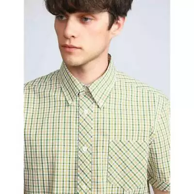 Buy Pretty Green Classic Fit Check Shirt Short Sleeve Khaki BNWT RRP£65 • 14.99£
