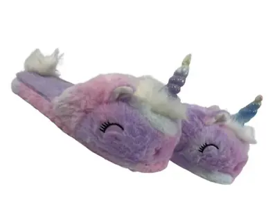 Buy Wonder Nation Unicorn Slippers Purple Rainbow Fuzzy Slip-On Sz 2/3 NWT • 10.71£