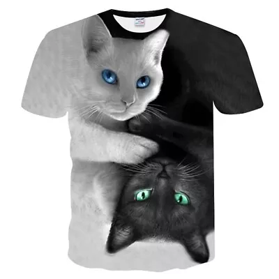 Buy Unisex White Black Cat 3d Print Casual T-shirt With Double Full 3d Printing • 0.99£