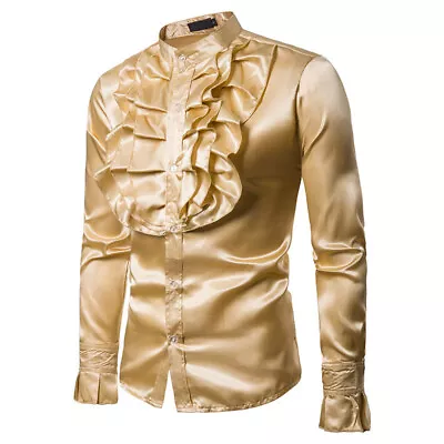 Buy Mens Sequin Long Sleeve Shirt Party Nightclub Dance T-Shirt Shiny Button Tops • 12.38£