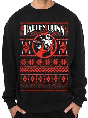 Buy Official DC Comics Batman Harley Quinn Black Fair Isle Unisex Jumper Sweatshirt • 27.99£
