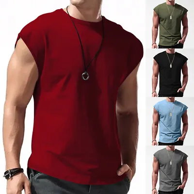 Buy Mens Vest Tops Sleeveless Shirts Summer Gym Sports T-Shirt Oversized Tee UK • 6.99£
