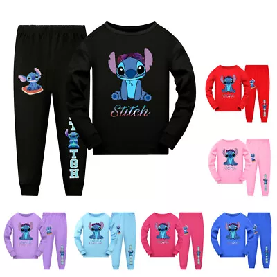 Buy Lilo And Stitch T Shirt Pants Set Kids Pajamas Long Sleeved Home Nightwear Suit • 13.99£
