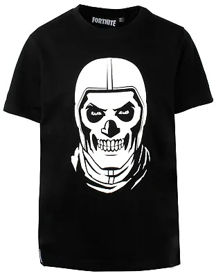 Buy Fortnite T-shirt For Boys Age 10-16 Skull Trooper Summer Black Jersey Cotton Top • 6.99£