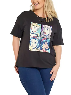 Buy Ladies Disney Princess T-shirt Black Sizes 16-26 Jasmine, Snow White, Cinderella • 12.99£