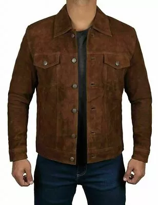 Buy Men's Logan Dark Brown Suede Leather Jacket Free Shipping • 75£