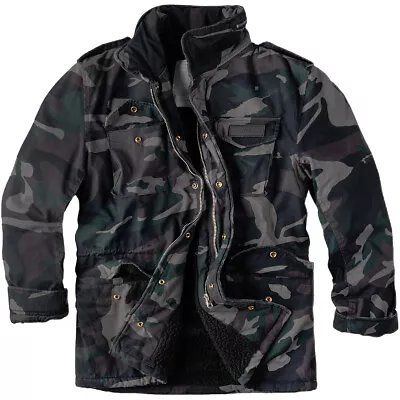 Buy Surplus Paratrooper Winter Mens Jacket M65 Military Field Coat Black Camo Washed • 89.95£