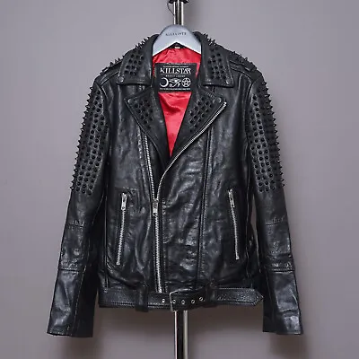 Buy KILLSTAR Leather Jacket EXTRA SMALL Mens BLACK Studded Moto Biker Bomber XS • 220£