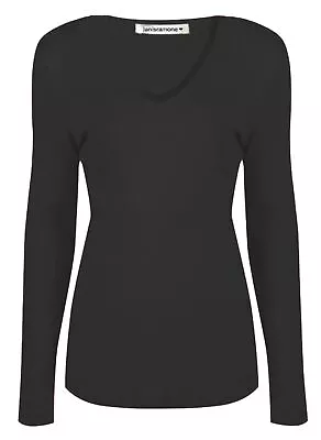 Buy Ladies V Neck Plain T-Shirt Long Sleeve Stretchy Slim Basic Jersey Casual Top • 7.32£