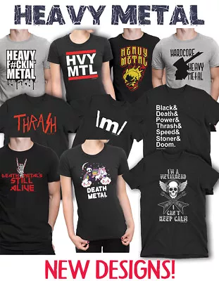 Buy Unisex MUSIC Organic T-Shirts HEAVY METAL Rock Death Thrash Guitar Drum Novelty • 10.02£