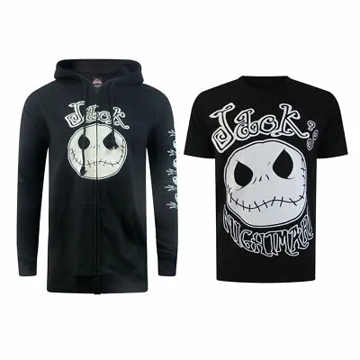 Buy Unisex Adults Nightmare Before Christmas Jack Skeleton Black Zip Hoodie T Shirt • 17.65£