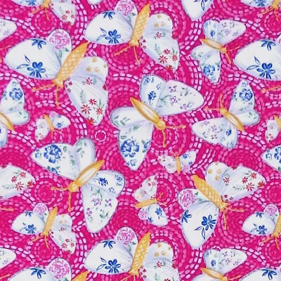 Buy Blank Quilting GYPSY DREAMS Swirly Butterfly Floral Fabric - Pink • 7£