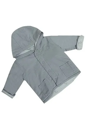 Buy Baby Boys  Ex M&s  Grey Stud Fasten Twin Pocket Hooded Lightly Padded Jacket • 9.99£