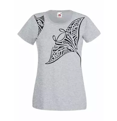 Buy Womens Polynesian Tribal Tattoo Stingray Maori Grey Lady Fit T-Shirt • 12.95£