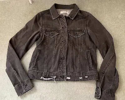 Buy Women's Mango Black Distressed Denim Jacket - Button Up Size XS • 6.99£
