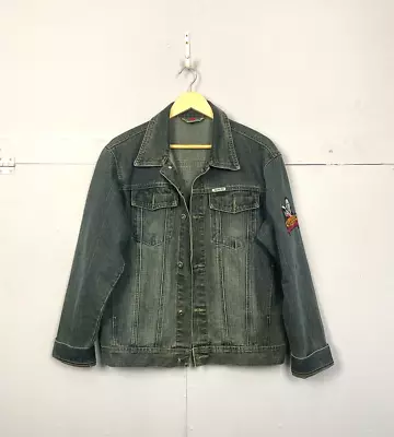 Buy Vintage Dark Denim Jacket Mens M Patches Horror Trucker Style 90s Pockets • 24.99£