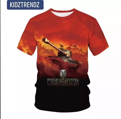 Buy Summer Kids Boys Girls 3D Printed World Of Tanks Cars T-shirt Tops Trending NEW • 9.99£
