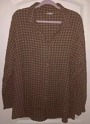Buy HABITAT (Clothes To Live In) Sz. L Button Front Hi-lo Crinkle Top Brown, Green • 24.08£